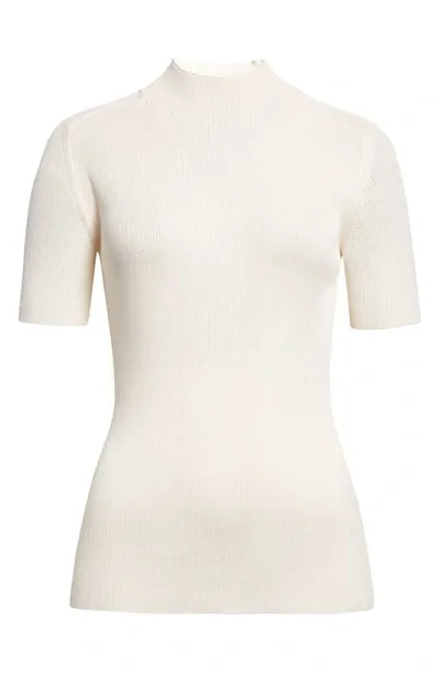 Lafayette 148 Mock Neck Short Sleeve Rib Sweater In Cloud