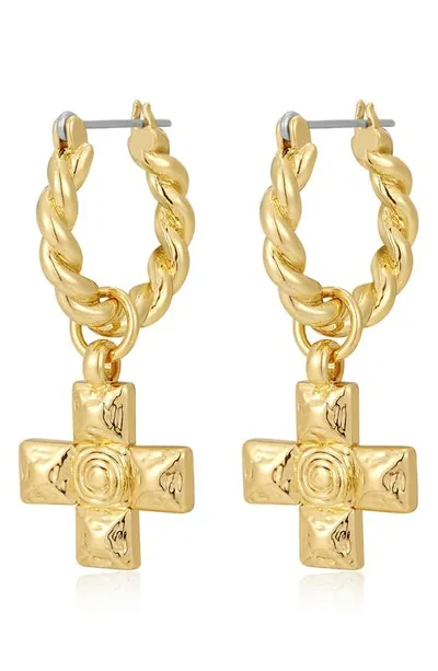 Luv Aj Molten Cross Twisted Hoop Earrings In Gold