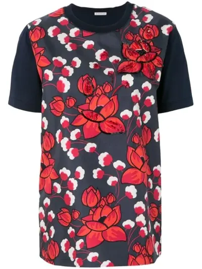 Moncler Floral Appliqué T-shirt In Blue