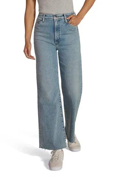 Favorite Daughter The Mischa Raw Hem Super High Waist Wide Leg Jeans In Blue