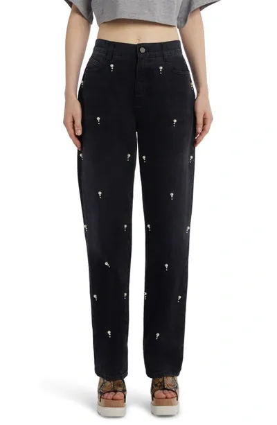 Stella Mccartney Embellished Cotton Denim Straight Jeans In Black