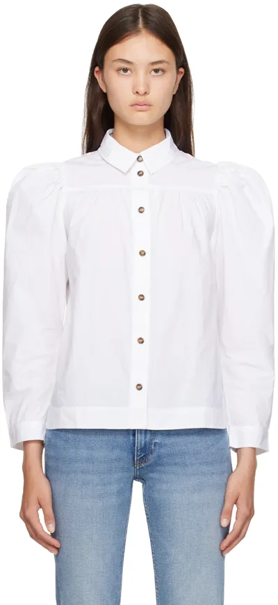 Ganni Puff-sleeve Organic Cotton Shirt In White