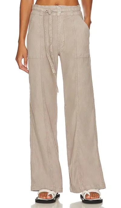 Hudson Tie Waist Linen Blend Wide Leg Trousers In Moon Rock