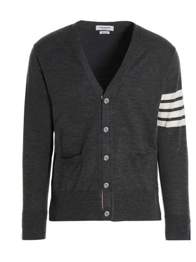 Thom Browne Merino Wool Cardigan In Gray