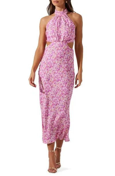 Astr Ambretta Floral Open Back Dress In Purple Floral