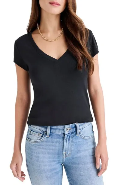 Splendid V-neck Cotton Blend T-shirt In Black