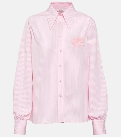 Etro Logo Embroidered Cotton Poplin Shirt In Pink