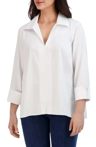 Foxcroft Agnes Split Cuff Popover Blouse In White