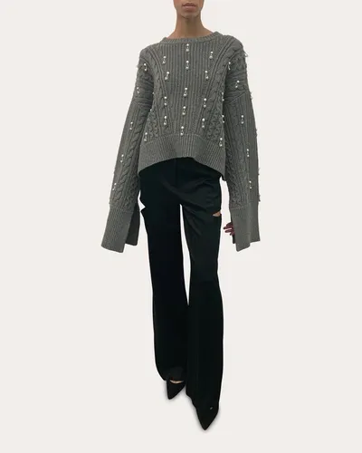 Hellessy Ezra Crewneck Pearl-embroidered Sweater In Grey