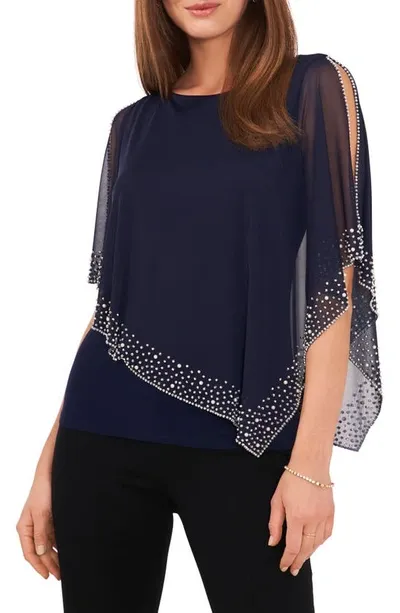 Chaus Imitation Pearl Bead Overlay Cape Top In Navy