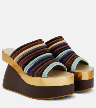 Dries Van Noten Leather Wedge Mules In Neutral