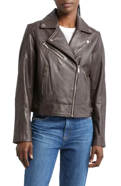 Sam Edelman Washed Leather Moto Jacket In Brown