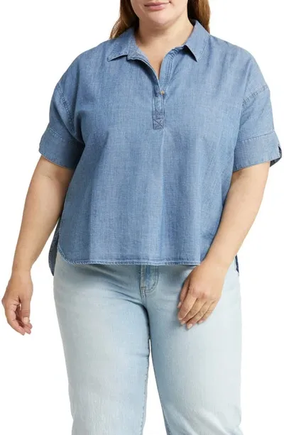 Caslon Pleat Denim Top In Medium Wash