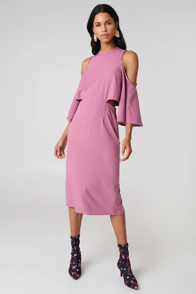 Na-kd Cut Out Tied Neck Dress - Pink In Dusty Purple