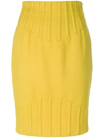 Pre-owned Mugler 1980s Rib Detail Pencil Skirt In Yellow