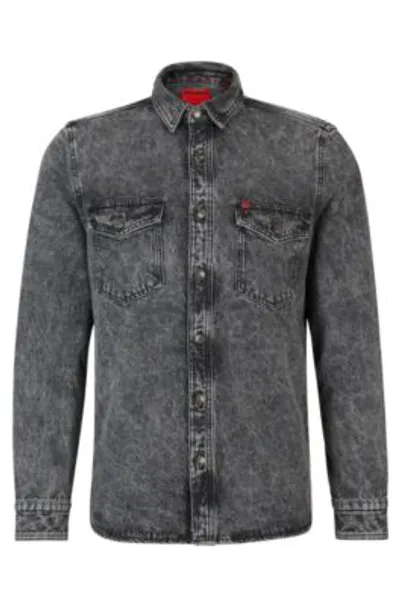 Hugo Gray Relaxed-fit Denim Shirt In Grey