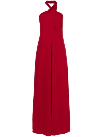 Ralph Lauren Twist Halter Neck Jumpsuit In Red