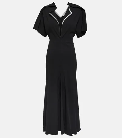 Victoria Beckham Asymmetric Plunge-front Wool-blend Dress In Black