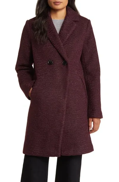 Sam Edelman Bouclé Tweed Double Breasted Coat In Burgundy