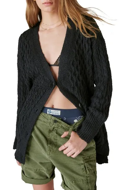 Lucky Brand Mixed Cable Stitch Cardigan In Black