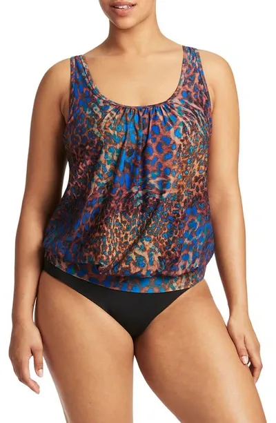 Sea Level Multifit Blouson Tankini Top In Blue