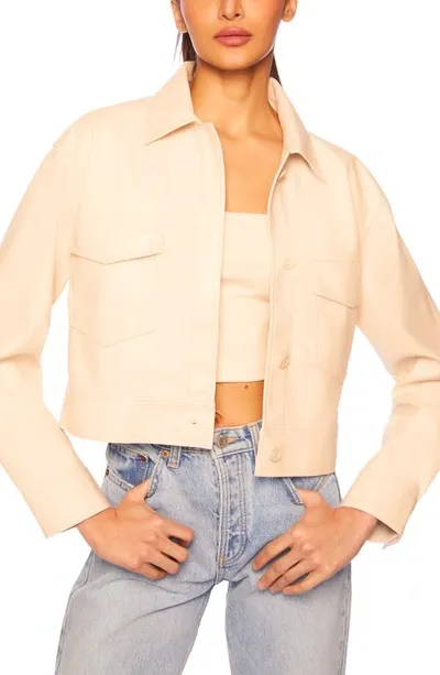 Susana Monaco Faux Leather Crop Cargo Jacket In Belgian Creme