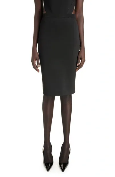 Saint Laurent Wool Blend Pencil Skirt In Noir