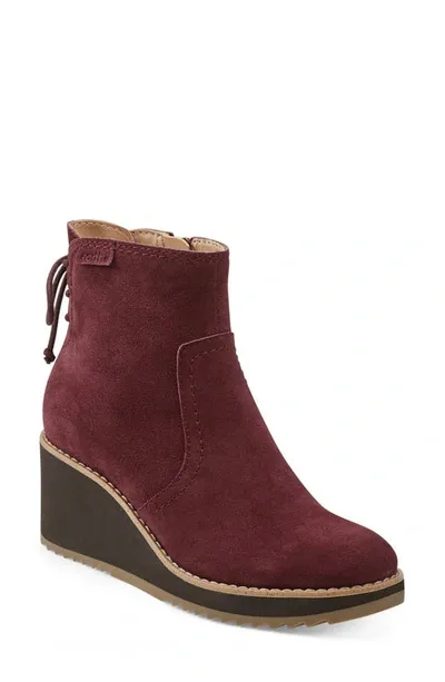 Earth Calia Wedge Bootie In Dark Red Suede