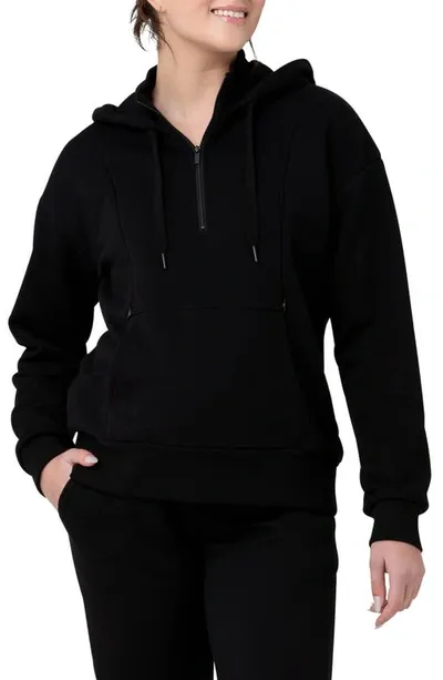 Ripe Maternity Nicky Maternity/nursing Quarter Zip Hoodie In Black