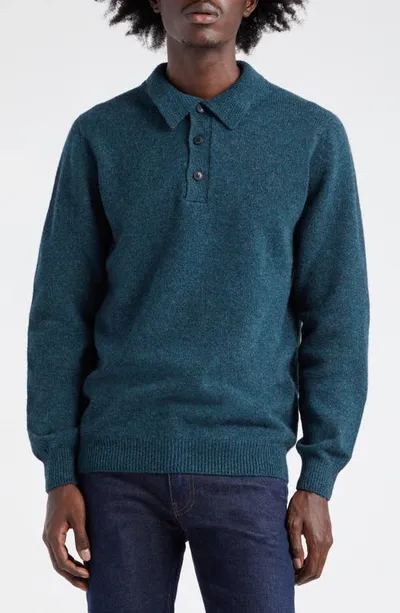 Sunspel Lambswool Polo Sweater In Peacock