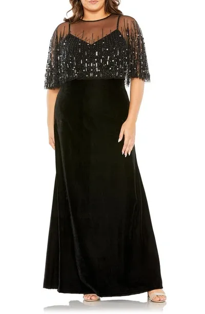 Fabulouss By Mac Duggal Velvet Capelet Gown In Black