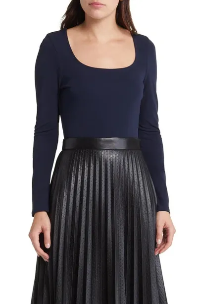 Hugo Boss Etacha Long Sleeve Scoop Neck Top In Dark Blue