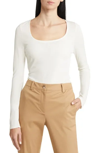 Hugo Boss Etacha Long Sleeve Scoop Neck Top In Open White