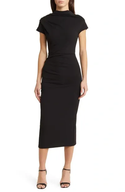 Nikki Lund Marilyn Ruched Knit Dress In Black