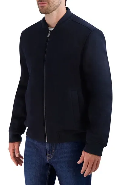 Cole Haan Wool Blend Bomber Jacket In Navy