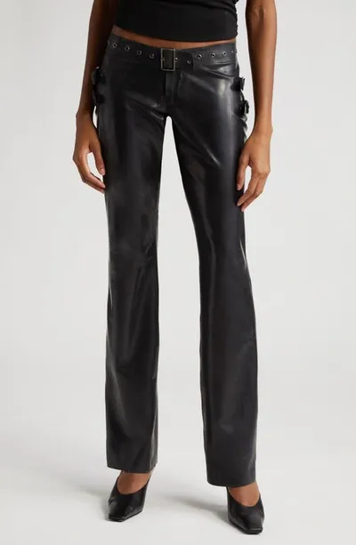 Miaou Toni Attached Belt Flare Latex Pants In Black