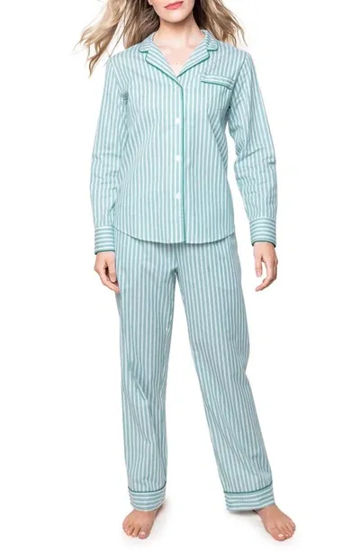 Petite Plume Emerald Ticking Stripe Cotton Twill Pajamas In Green