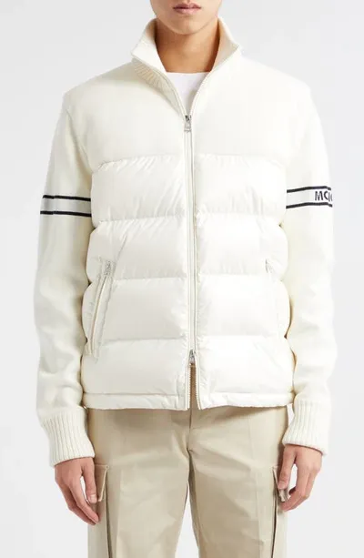 Moncler Wool Blend Puffer Cardigan In White