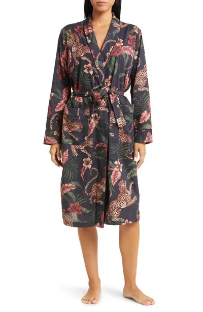 Desmond & Dempsey Floral Cotton Robe In Navy