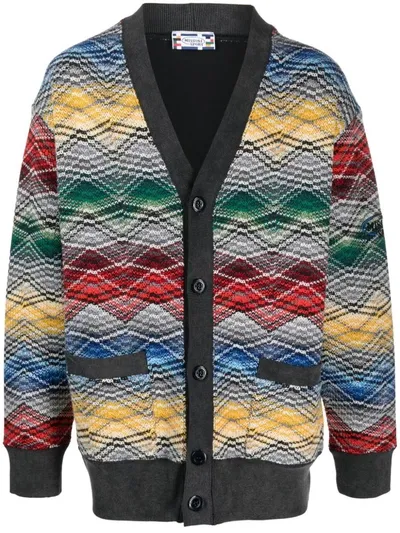 Missoni Zigzag V-neck Cardigan In Sm91d Multi Yell/grey/red/