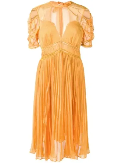 Self-portrait Ruffle-trimmed Pleated Dress In Yellow