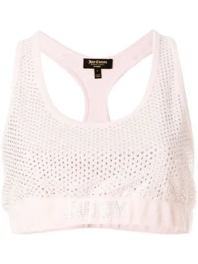 Juicy Couture Swarovski Embellished Velour Crop Top In Pink