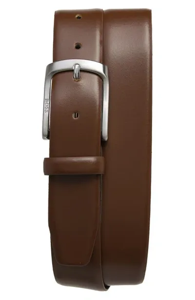 Hugo Boss Udo Leather Belt In Medium Brown