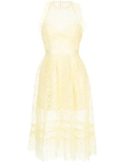 Self-portrait Embroidered Lace Midi Dress In Yellow