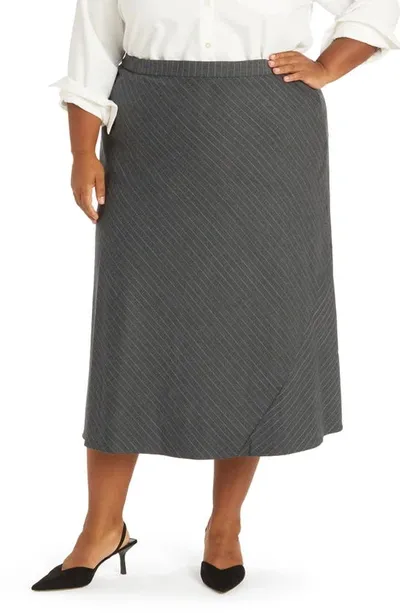 Pari Passu Chase Pinstripe Wool Blend Bias Midi Skirt In Gray