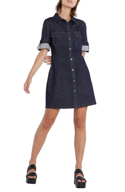 Wash Lab Denim Denim Mini Shirtdress In Dark Indigo