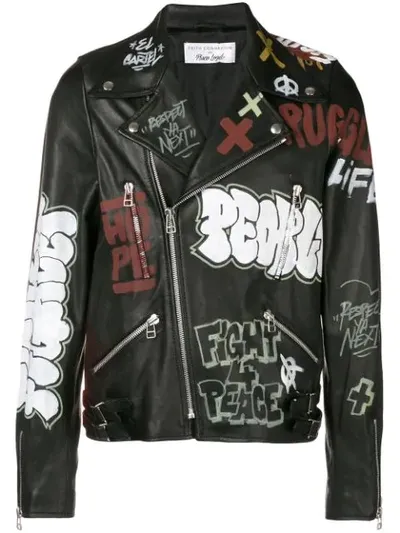 Faith Connexion Painted Leather Biker Jacket In Black