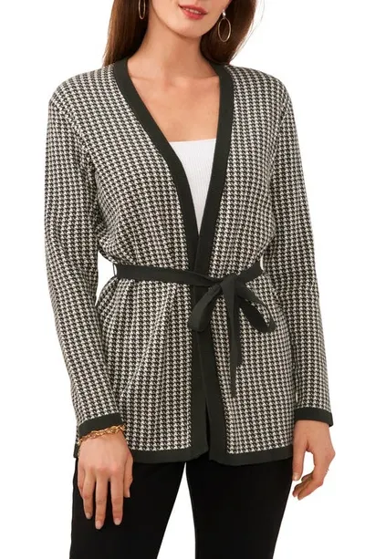 Chaus Houndstooth Belted Cotton Cardigan In Moss