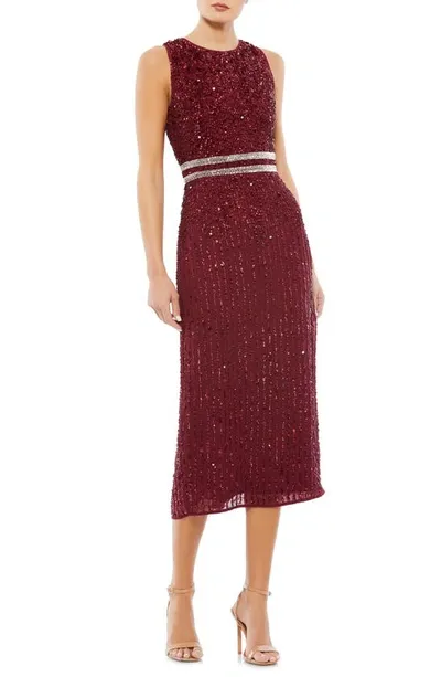 Mac Duggal Sequin Sleeveless Sheath Midi Cocktail Dress In Burgundy