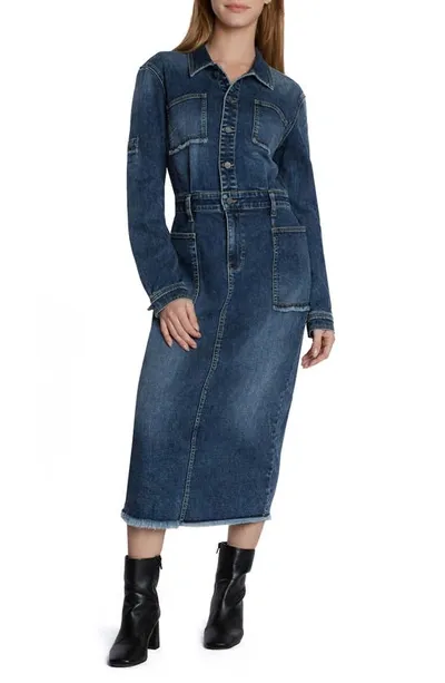 Wash Lab Denim Nora Long Sleeve Denim Maxi Shirtdress In Reborn Blue